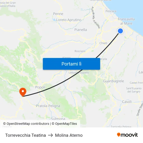 Torrevecchia Teatina to Molina Aterno map