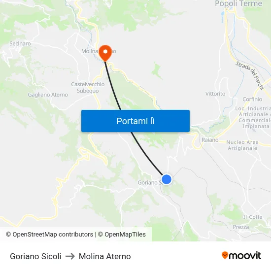 Goriano Sicoli to Molina Aterno map