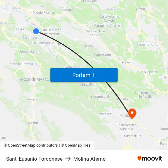 Sant' Eusanio Forconese to Molina Aterno map