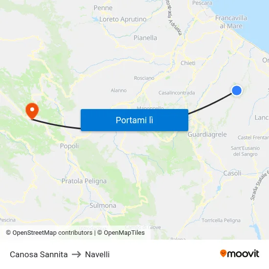 Canosa Sannita to Navelli map