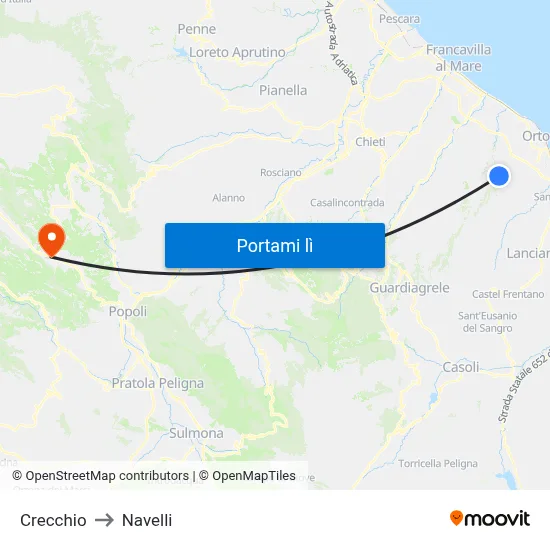 Crecchio to Navelli map
