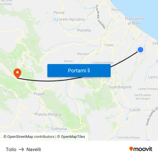 Tollo to Navelli map