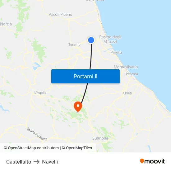 Castellalto to Navelli map
