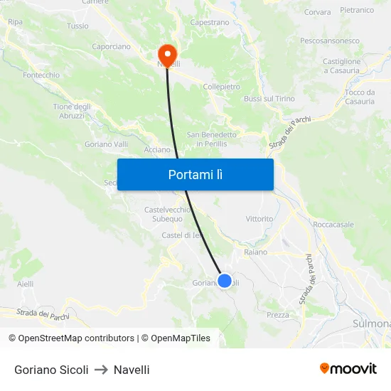 Goriano Sicoli to Navelli map