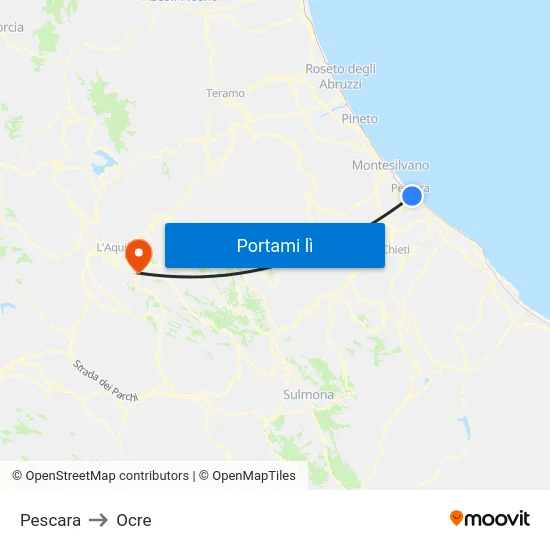 Pescara to Ocre map