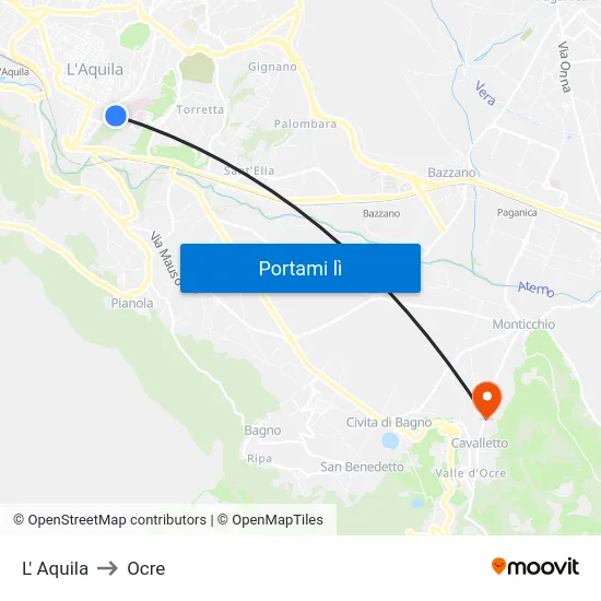 L' Aquila to Ocre map