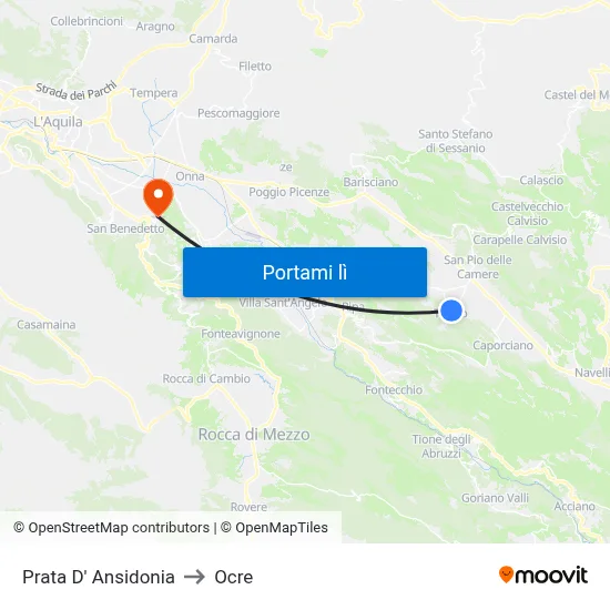 Prata D' Ansidonia to Ocre map