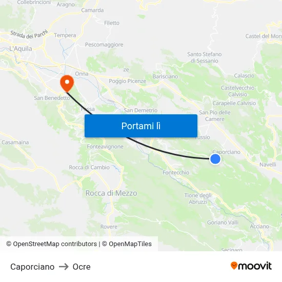 Caporciano to Ocre map