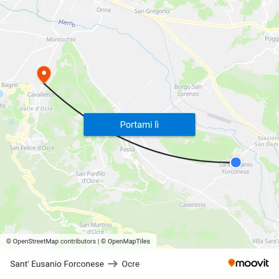 Sant' Eusanio Forconese to Ocre map