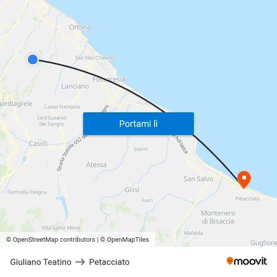 Giuliano Teatino to Petacciato map