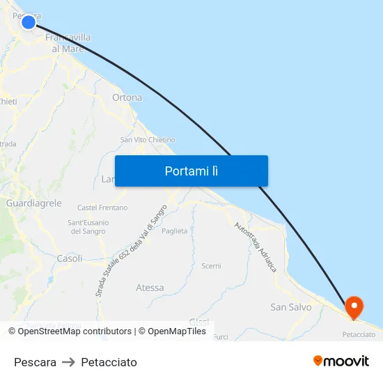 Pescara to Petacciato map