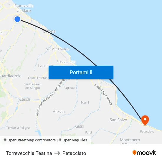 Torrevecchia Teatina to Petacciato map