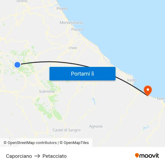 Caporciano to Petacciato map