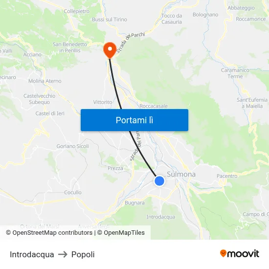 Introdacqua to Popoli map