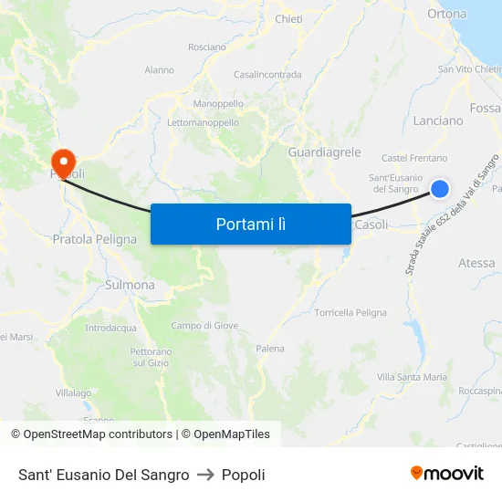 Sant' Eusanio Del Sangro to Popoli map