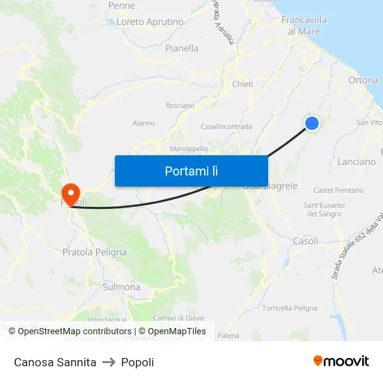 Canosa Sannita to Popoli map