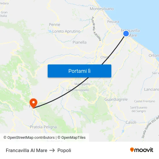 Francavilla Al Mare to Popoli map