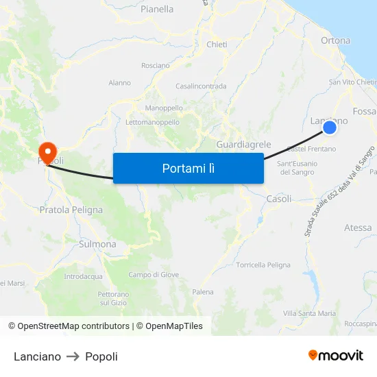 Lanciano to Popoli map