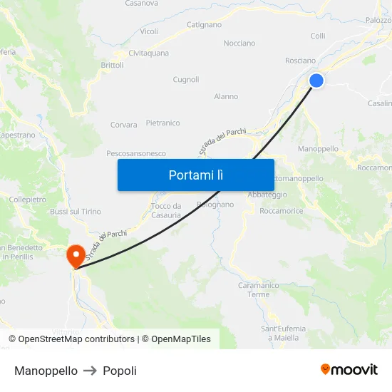 Manoppello to Popoli map