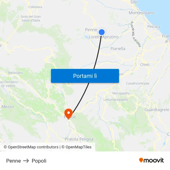 Penne to Popoli map