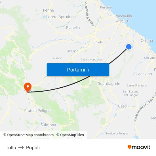 Tollo to Popoli map