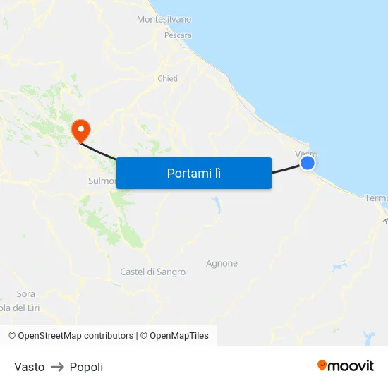 Vasto to Popoli map