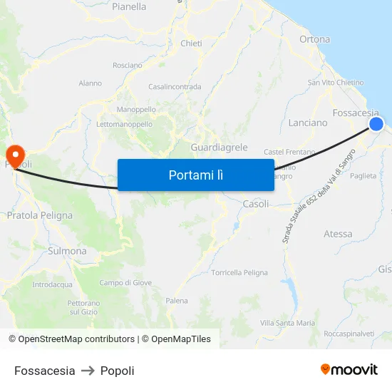 Fossacesia to Popoli map
