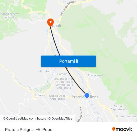 Pratola Peligna to Popoli map