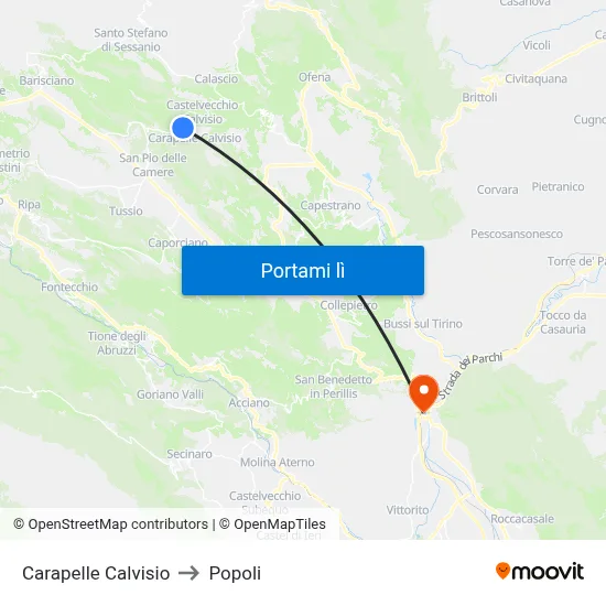 Carapelle Calvisio to Popoli map