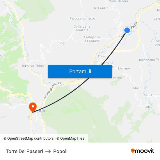 Torre De' Passeri to Popoli map