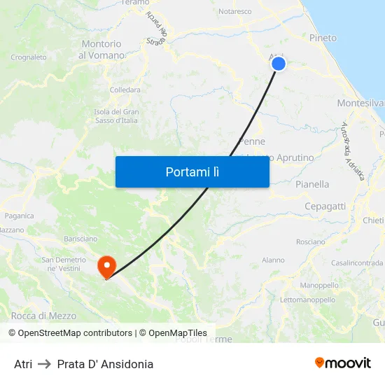 Atri to Prata D' Ansidonia map