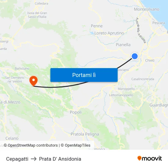 Cepagatti to Prata D' Ansidonia map