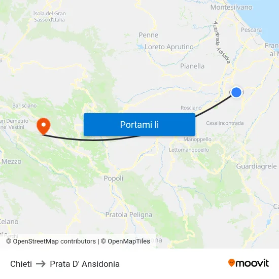 Chieti to Prata D' Ansidonia map