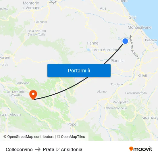 Collecorvino to Prata D' Ansidonia map