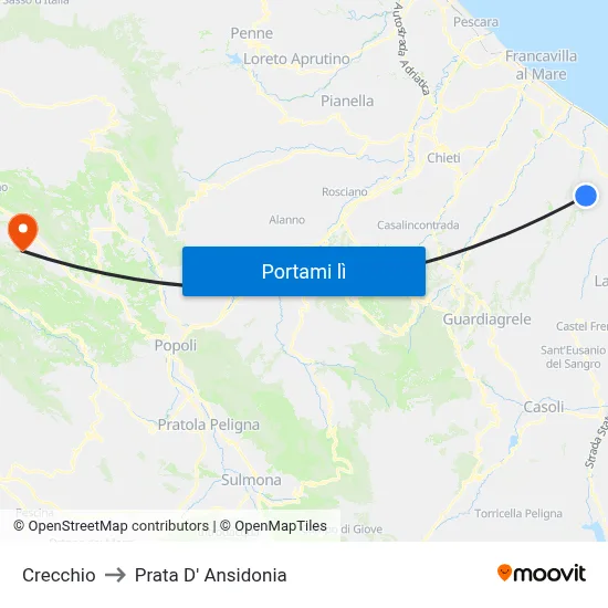 Crecchio to Prata D' Ansidonia map