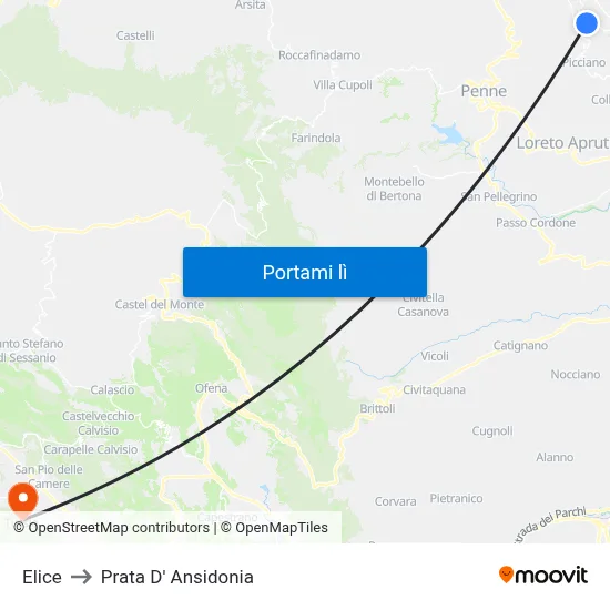 Elice to Prata D' Ansidonia map