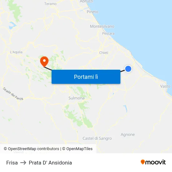 Frisa to Prata D' Ansidonia map
