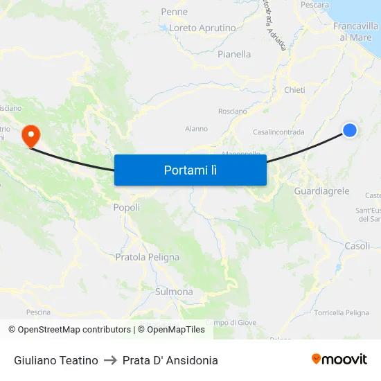 Giuliano Teatino to Prata D' Ansidonia map