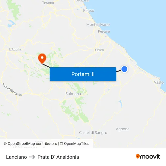 Lanciano to Prata D' Ansidonia map