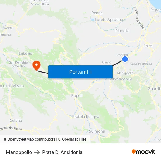 Manoppello to Prata D' Ansidonia map