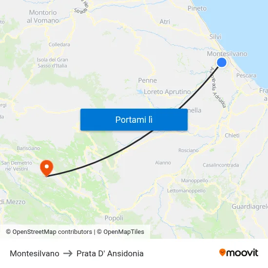 Montesilvano to Prata D' Ansidonia map