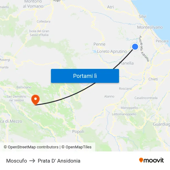 Moscufo to Prata D' Ansidonia map