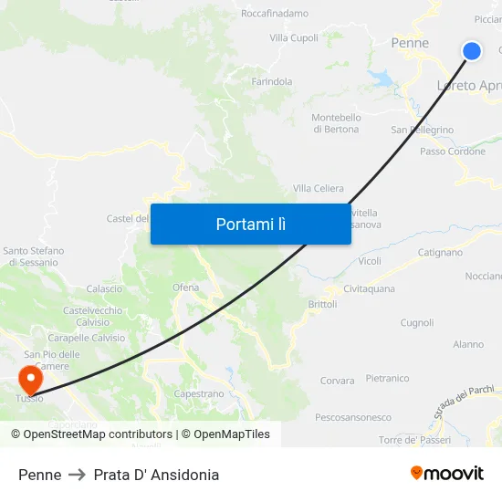 Penne to Prata D' Ansidonia map