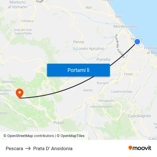 Pescara to Prata D' Ansidonia map