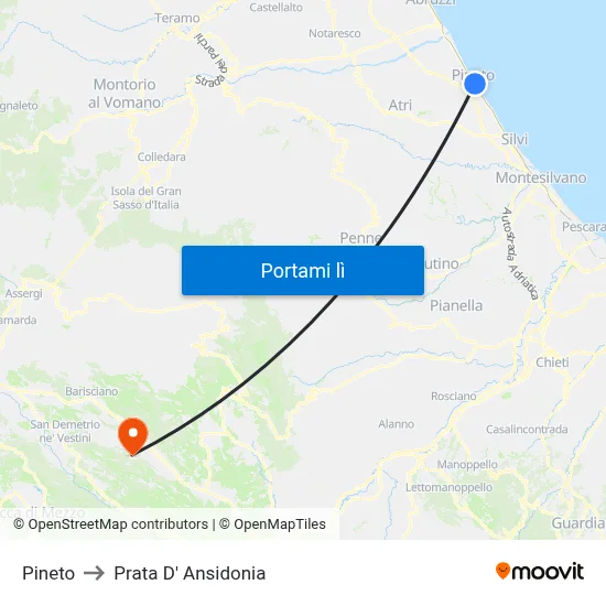 Pineto to Prata D' Ansidonia map