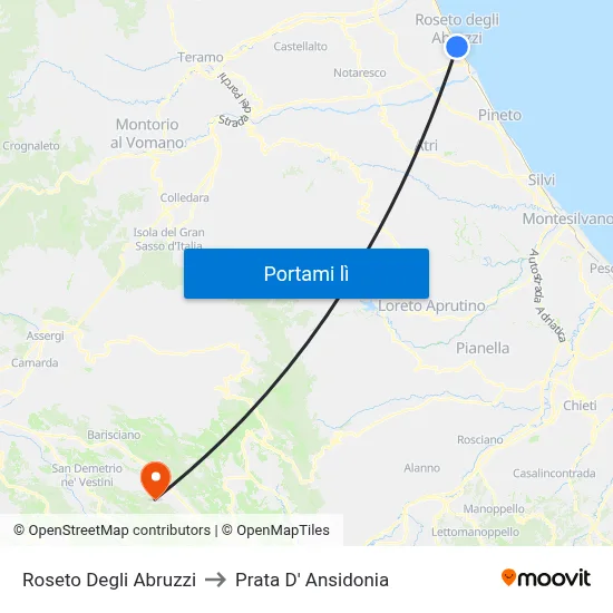 Roseto Degli Abruzzi to Prata D' Ansidonia map