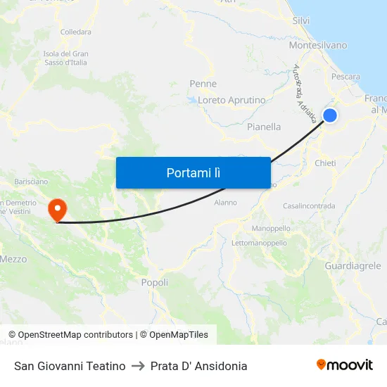 San Giovanni Teatino to Prata D' Ansidonia map