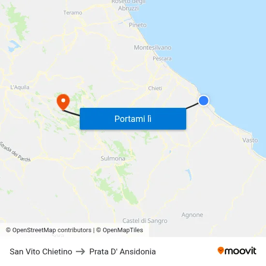 San Vito Chietino to Prata D' Ansidonia map