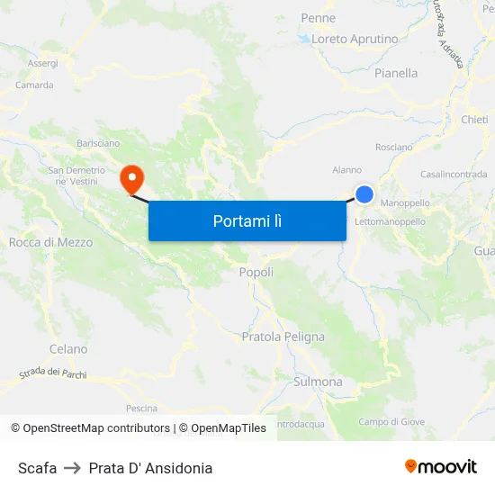 Scafa to Prata D' Ansidonia map