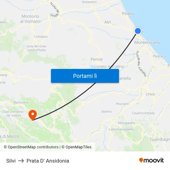 Silvi to Prata D' Ansidonia map
